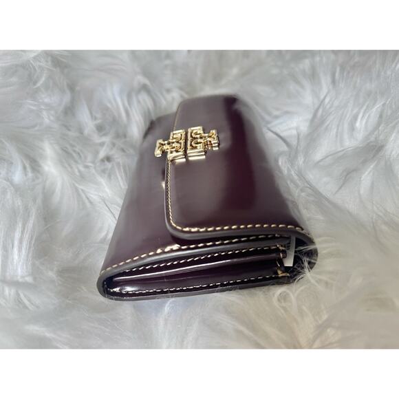 NEW $320 Tory Burch Britten Flap Envelope Wallet Tempranillo Brown Shiny Leather - Picture 6 of 8